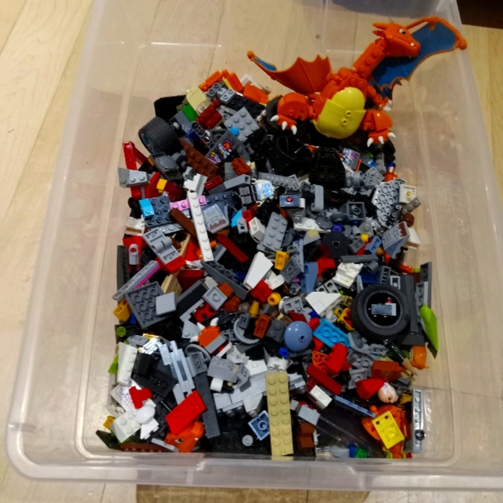 Colorful LEGO Brick Collection with Dragon Figure